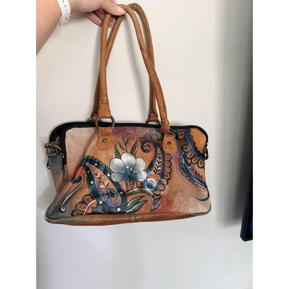 Anuschka Shoulder Bag Multicolor Paisley Floral Hand-Painted Design for Women